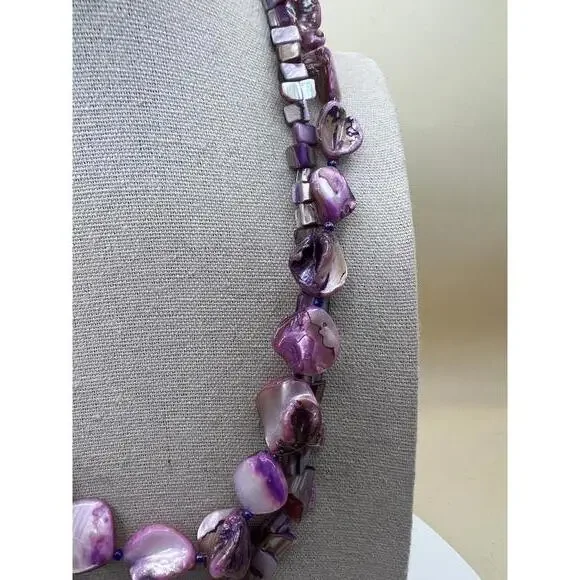 Double Strand Purple Shell Bead Necklace - Picture 6 of 10